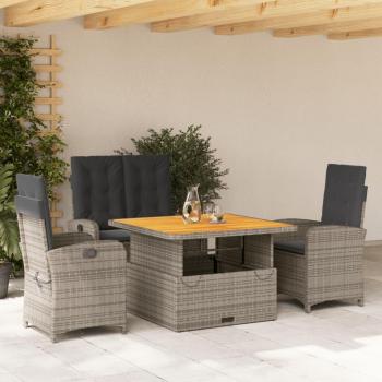 4-Piece Grey Poly Rattan Garden Dining Set with Cushions