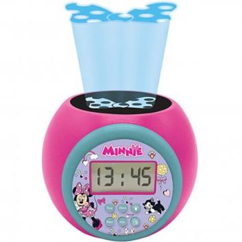 Reloj Despertador Proyector Disney Minnie con Alarma, Luz Nocturna y Temporizador, Rosa, Funciona con Pilas