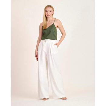 Pantalón ancho de mujer liso con hebilla