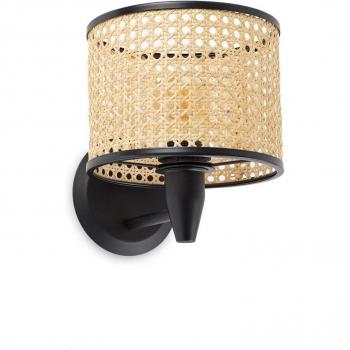 Lámpara de pared Mambo con pantalla de ratan y cuerpo de acero, 23 cm, color negro