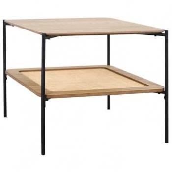 Mesa de Centro Cuadrada Manado con Doble Tablero Efecto Madera y Caña, Natural, 60x60x52 cm