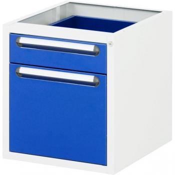 Contenedor de subestructura RAU con 2 cajones, dimensiones 480x600x545 mm, altura 545 mm, color gris claro y azul cian