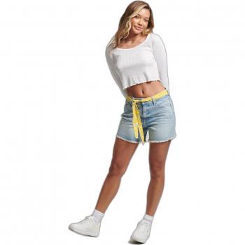 Pantalones Cortos Vintage Slim de Mujer Superdry con Talle Medio y Color Indigo Claro