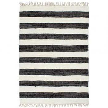 vidaXL Alfombra Tejida a Mano Chindi Algodón Hogar Casa Jardín Bricolaje Estera Moqueta Flexible Suave al Tacto Moderna Antracita Blanca 120x170cm