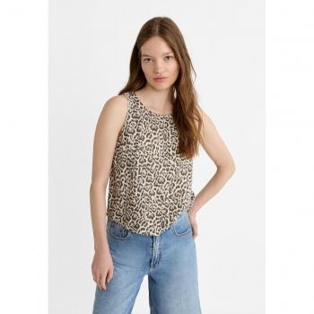 Beige Leopard Print Racerback Linen Blend Top L