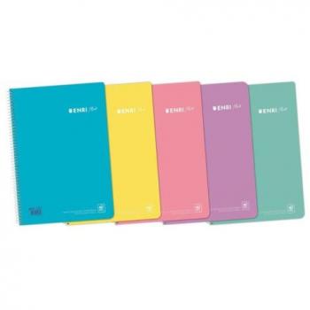 Enri Plus Cuaderno Espiral Formato Folio Cuadriculado 4x4mm - 80 Hojas 90gr con Margen - Cubierta de Plastico - Colores Pastel Surtidos
