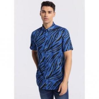 Camisa de manga corta azul Lois Jeans - Tallaje en Pulgadas
