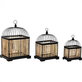 Figura Decorativa DKD Home Decor Natural Negro Metal Ratán (38,5 x 30 x 54 cm) (3 Piezas)