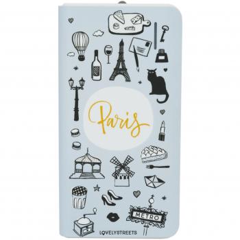 Lovely Streets Powerbank de 4.000 mAh color Celeste con Ilustraciones de Cosas Típicas de París; Capacidad de 2 a 3 Cargas