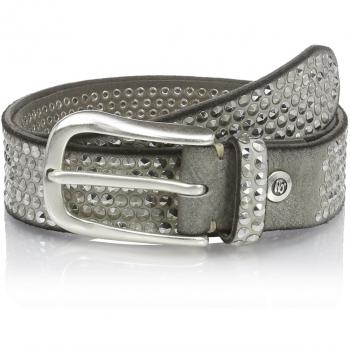 B.Belt Women's 90 cm Light Grey Leather Studded Belt