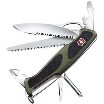 Navaja de bolsillo Victorinox Ranger Grip 178, grande, 12 funciones, hoja grande con bloqueo para una mano, color verde y negro