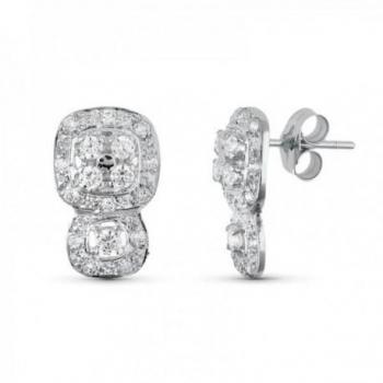 Pendientes de oro blanco con circonitas y diseño cuadrado