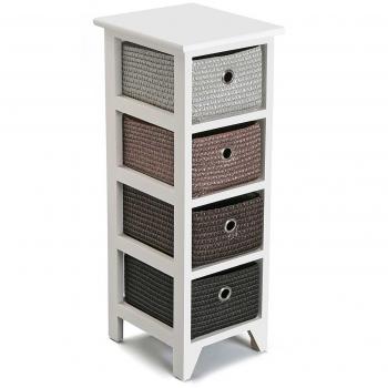 Versa 20100004 Cajonera baño 4 cestas, Marrón Gris, 72x25x30cm, Cajón cestos