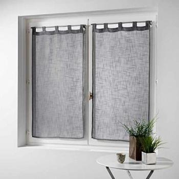 Visillo Recto Presillas Haltona 60x160 cm - Efecto Lino, Poliéster, Gris, Transpirable y Lavable para Decoración Moderna