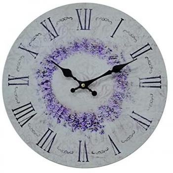 Reloj de Pared Vintage Floral en MDF Blanco con Motivo Morado