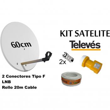 KIT ANTENA PARABOLICA PARA ASTRA TELEVES 60cm + ROLLO DE CABLE 20 mt + CONECTOES Y LNB