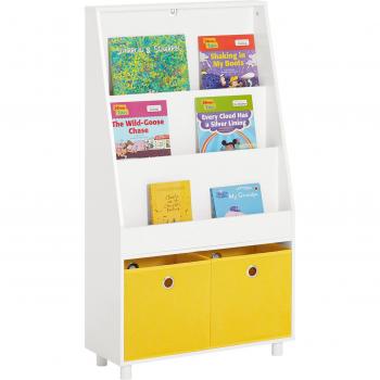 SoBuy KMB69-W Librería para Niños de Altura de 3 Niveles Organizador de Juguetes Multifuncional con 2 Cestas 60 x 25 x 110 cm Blanco