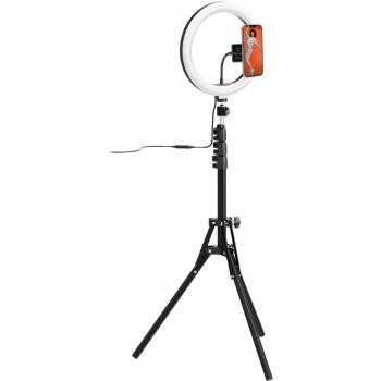 Celly CLICKGHOSTUSB Trípode para Smartphone con 3 Patas, Color Negro y Anillo de Luz LED Integrado
