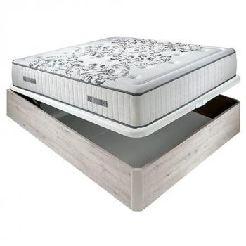 Colchón de muelles ensacados Queen 28 cm con acogida gradual + Canapé abatible de madera 3D transpirable 34 cm - 135x182 cm