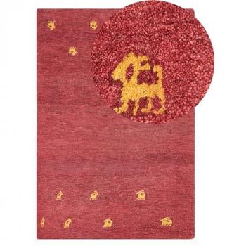 Alfombra Gabbeh de Lana Roja Amarilla 140 x 200 cm Rectangular con Patrón Animal Hecha a Mano