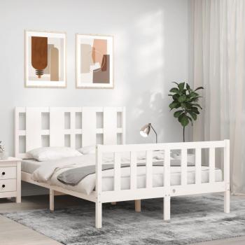 Estructura de Cama Matrimonio con Cabecero Blanco Doble Pequeño de Madera Maciza