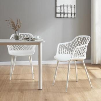Juego de 2 Sillas de Comedor Kangasniemi con Reposabrazos, Respaldo Enrejado, Plástico y Metal - Blanco 80 x 56 x 52 cm