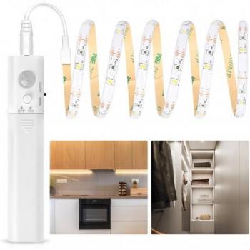 Tira LED Cálida con Sensor de Movimiento 1m, 30 LEDs/m, IP65 Impermeable, Funciona a Pilas