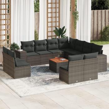 12-Piece Grey Poly Rattan Garden Sofa Set with Cushions