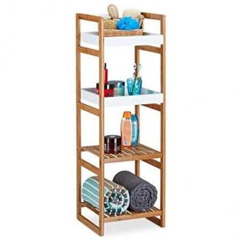 Estantería de Bambú con 4 Niveles, Alta y Estrecha, para Baño y Cocina, 110 x 36 x 33 cm, Madera Blanca