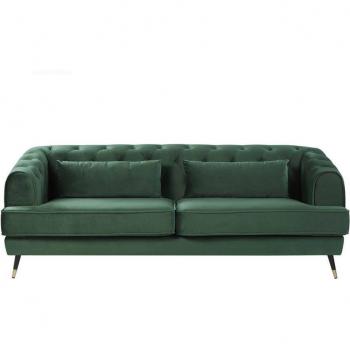 Sofá de 3 plazas tapizado en terciopelo rojo estilo Chesterfield con cojines retro Sletta, dimensiones 195 x 70 cm