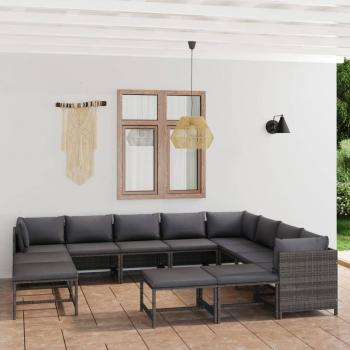 12 Piece Grey Poly Rattan Garden Lounge Set with Cushions