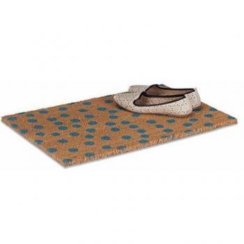 Felpudo Antideslizante de Coco con Lunares, 40x60 cm, Interior y Exterior, Azul Beige