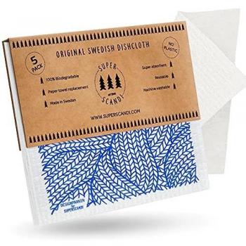 SUPERSCANDI | Bayeta Sueca Super Absorbente, Reutilizable Y Ecologica | Paños De Cocina Biodegradables De Celulosa Y Algodón | Bayeta Cocina | Trapo Cocina, Limpieza | Pack x5, Tricot Azul