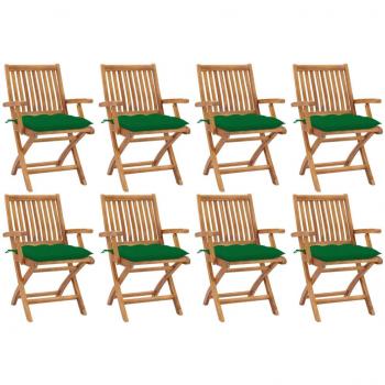 Folding Garden Chairs Set with Cushions, 8 Pieces, Solid Teak Wood