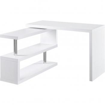 HomCom Escritorio en L Giratorio para Ordenador con Estantes, Mesa de Esquina Multifuncional, Tablero de Nido de Abeja y DM, Estructura de Acero Inoxidable, Color Blanco,