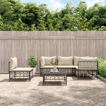 vidaXL 6-Piece Anthracite Poly Rattan Garden Lounge Set with Cushions