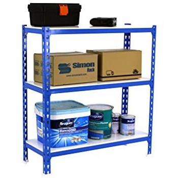Estantería Metálica SimonRack 900x1200x400 mm, 3 Baldas, Soporta 200 kg por balda, Azul/Blanco