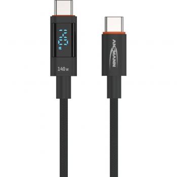 Cable de carga y datos ANSMANN USB-C macho a USB-C macho, 140 W, 2,0 m con pantalla