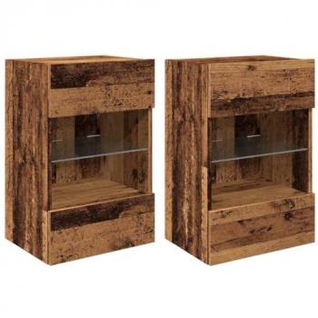 Muebles de TV pared con luces LED 2 unidades madera envejecida 40x30x60,5 cm