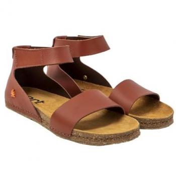 Sandalias de Piel Art 0382 para Mujer, Nappa Caldera, Color Marrón, Talla 38, Plano con Velcro, Estilo Casual