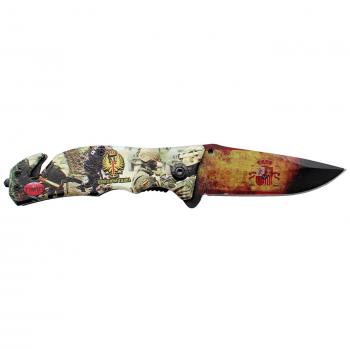 Navaja de seguridad asistida Third K2804ET con diseño exclusivo del Ejército de Tierra, mango de Aluminio y hoja de Acero 420 - ¡Ideal para emergencias!