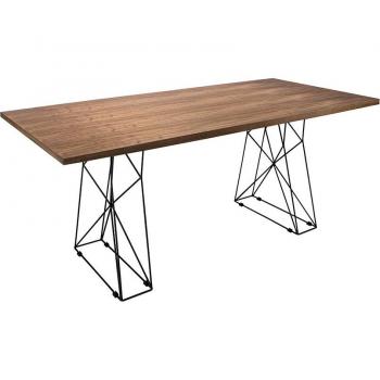 Mesa comedor ANGEL CERDÁ 1107C, madera de nogal y acero epoxy, color nogal, chapa de nogal, dimensiones 200 x 95 x 76 cm
