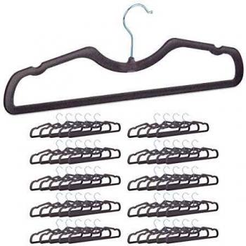 Perchas de Terciopelo Antideslizantes Relaxdays, Pack de 50, Ahorra Espacio, con Barra y Muescas, Hierro, 42 cm, Gris