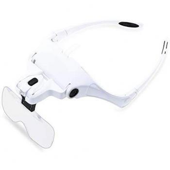 Lupa con luz 2 LED, Cinco Lentes Intercambiable, Lupas de Aumento para Leer, Reparaciones, Coser, Joyería y Relojería, 1X-3.5X