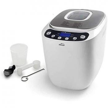 Lacor 69334 - Panificadora automática, mezcla, amasa, fermenta y hornea, libre de PFOA, 12 programas y especial sin Gluten, Pantalla LCD, incluye recetario, 550W, Blanco