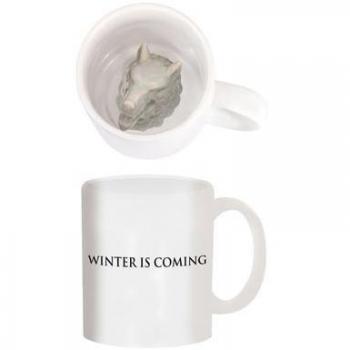 Taza Cerámica Stark DARK HORSE con Diseño de Lobo Esculpido en el Interior