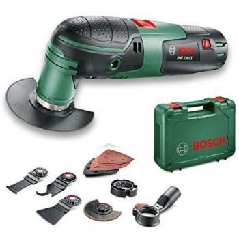 Bosch Multiherramienta PMF 220 CE Set,3 hojas de sierra, placa lijadora, set de hojas de lija, rascadora flexible, cuchilla, tope de profundidad, sistema de aspiración, maletín