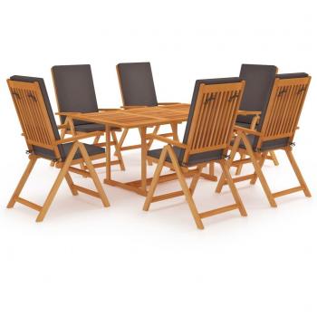 7-Piece Garden Dining Set with Grey Cushions - Solid Teak Wood