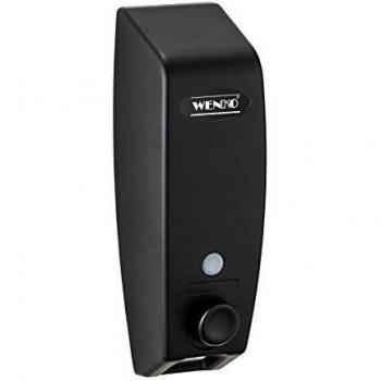 WENKO Dispensador de jabón «Varese» negro, dispensador de jabón de pared para atornillar o pegar, plástico, 8,5 x 25 x 8 cm, en color negro