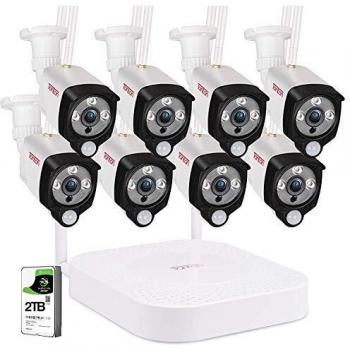 Sistema de vigilancia CCTV Tonton, Sistema de cámara de Seguridad inalámbrica 1080P, grabadora NVR 8CH con HDD de 2TB, cámaras Interiores para Exteriores a Prueba de Agua 8PCS 2.0 MP con Sensor PIR